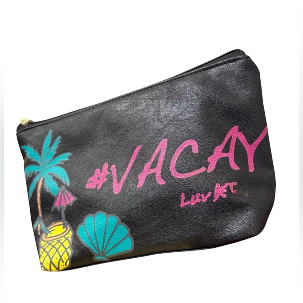 Black Vacay Clutch Betsey Johnson cosmetic case bag zipper pouch weekend purse